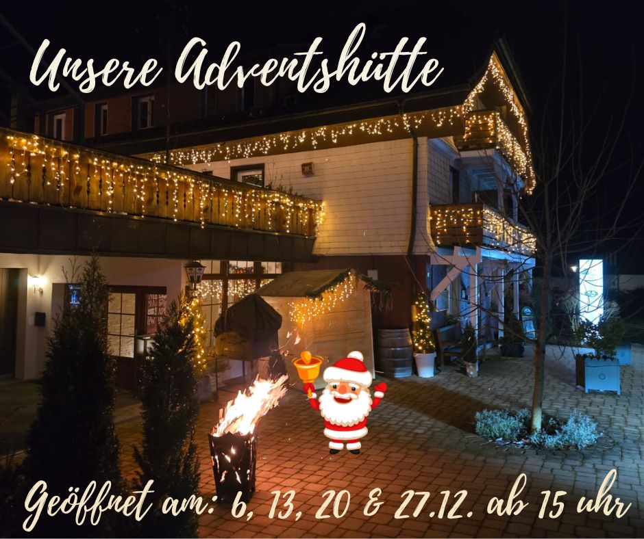 Adventshütte mit weihnachtlichem Flair. Öffnungszeiten: Die Adventssamstage im Dezember