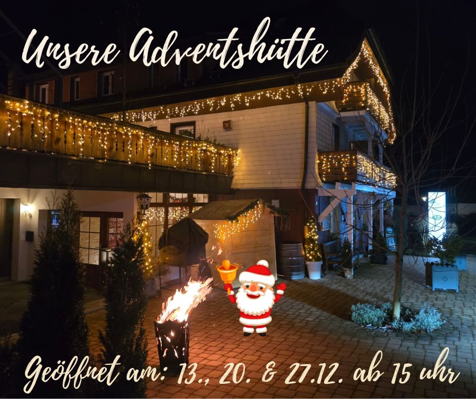 Adventshütte mit weihnachtlichem Flair. Öffnungszeiten: Die Adventssamstage im Dezember
